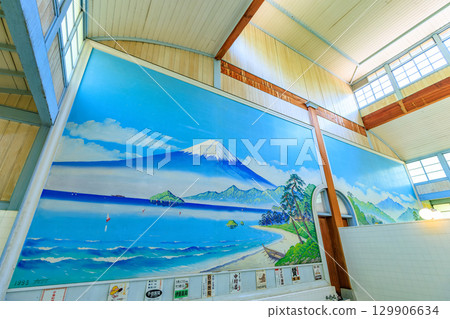 Edo-Tokyo Open Air Architectural Museum, Koganei City, Tokyo (painted picture of Mt. Fuji at Kodakarayu) 129906634