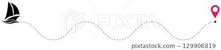 Yacht marine voyage travel dotted line path vector map illustration isolated on white background navigation sea journey trip tourism concept design graphic element summer symbol infographic 129906819