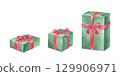 Set of green and red Gift Boxes with bows. Watercolor illustration of a birthday or Christmas present. Hand drawn vintage sketch on white isolated background. Water color painting art image 129906971