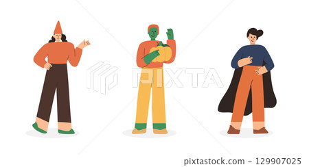 Halloween cartoon character set. Flat illustration of halloween character. Vector illustration. 129907025