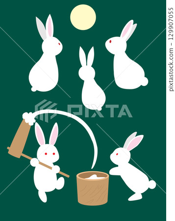 Illustration of a full moon and a rabbit watching the moon and pounding rice cakes | Mid-Autumn Festival Rabbit Pounding Rice Cakes Illustration of a full moon and a rabbit watching the moon and pounding rice cakes | Mid-Autumn Festival Rabbit Pounding Rice Cakes 129907055
