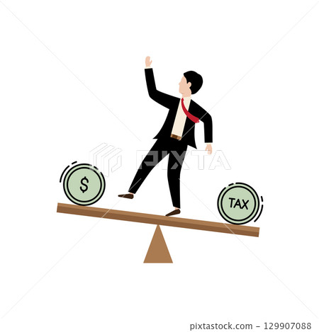 Man balancing money and taxes Man balancing money and taxes 129907088