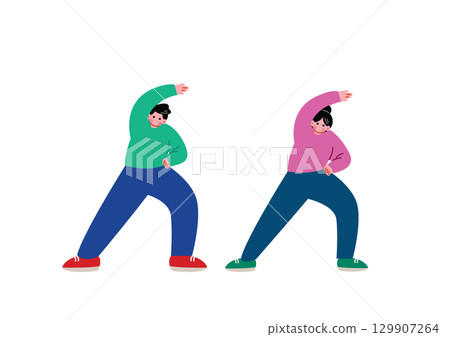 Men and women doing radio exercises 129907264