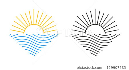 Sun in water logo in linear style 129907383
