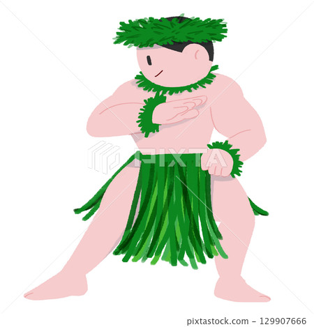 一位夏威夷男舞者擺姿勢的變形彩色插圖 129907666