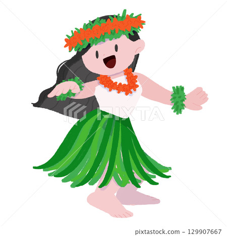 手繪彩色變形插圖的一位夏威夷女舞者跳舞 129907667