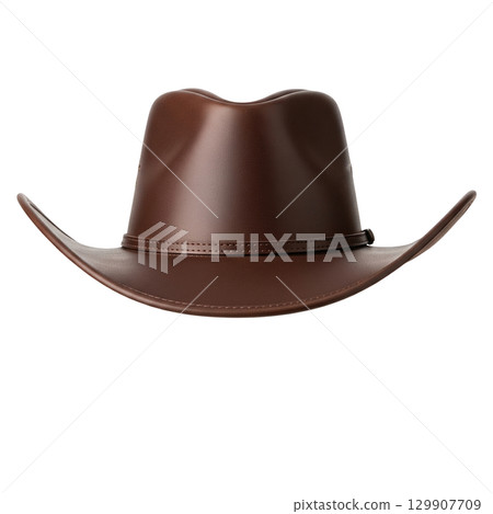 Brown leather cowboy hat with a traditional western design and a simple hatband accessory 129907709