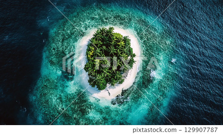 Tropical island paradise top view 129907787