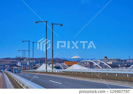 From Chofu City, Tokyo, towards Tamagawahara Bridge, Inagi City, and Mount Fuji From Chofu City, Tokyo, towards Tamagawahara Bridge, Inagi City, and Mount Fuji 129907797