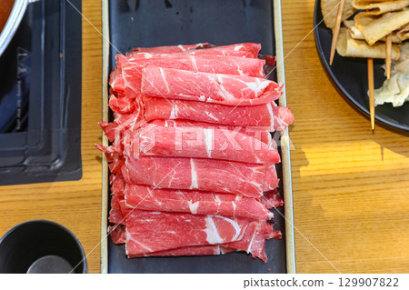 Asian food. Raw beef shabu shabu 129907822
