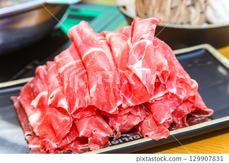 Asian food. Raw beef shabu shabu Asian food. Raw beef shabu shabu 129907831
