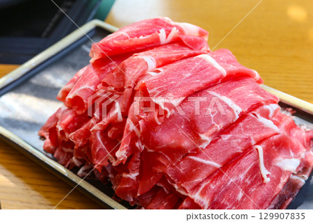 Asian food. Raw beef shabu shabu Asian food. Raw beef shabu shabu 129907835