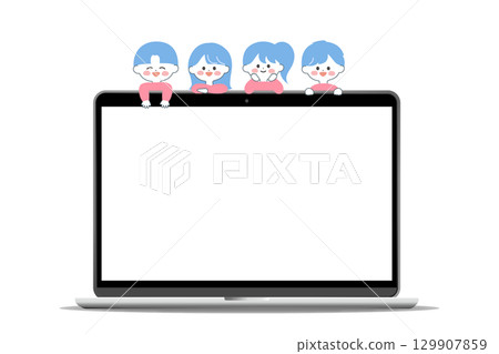 空白的筆記型電腦螢幕,孩子們從上面偷看 空白的筆記型電腦螢幕,孩子們從上面偷看 129907859