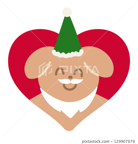 Cute Christmas illustration of puppy wearing Santa beard and party hat for Christmas decoration, festive winter season, pet shop, vet, patch, sticker, adopt and rescue animal, dog cartoon, icons, pin Cute Christmas illustration of puppy wearing Santa beard and party hat for Christmas decoration, festive winter season, pet shop, vet, patch, sticker, adopt and rescue animal, dog cartoon, icons, pin 129907878