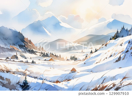 Snowy mountain (watercolor style) 129907910