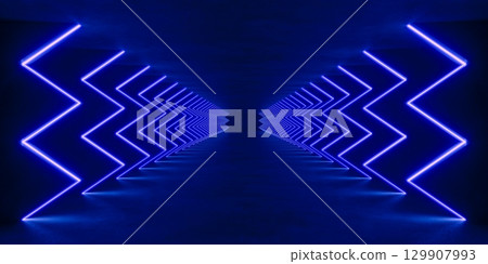 Blue modern lighting with interior empty space, 3d rendering sci-fi concept 129907993