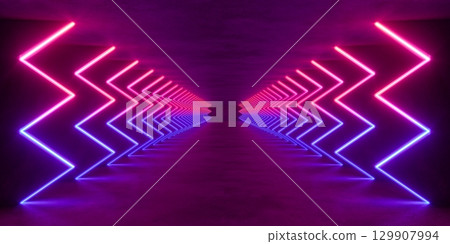 colorful modern lighting with interior empty space, 3d rendering sci-fi concept 129907994