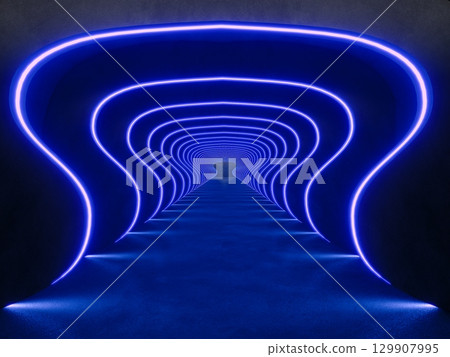 Blue modern lighting with interior empty space, 3d rendering sci-fi concept 129907995