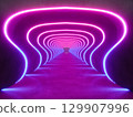 colorful modern lighting with interior empty space, 3d rendering sci-fi concept 129907996