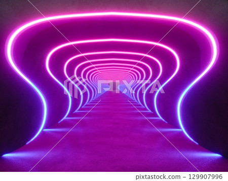 colorful modern lighting with interior empty space, 3d rendering sci-fi concept colorful modern lighting with interior empty space, 3d rendering sci-fi concept 129907996