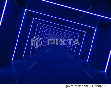 Blue modern lighting with interior empty space, 3d rendering sci-fi concept Blue modern lighting with interior empty space, 3d rendering sci-fi concept 129907998