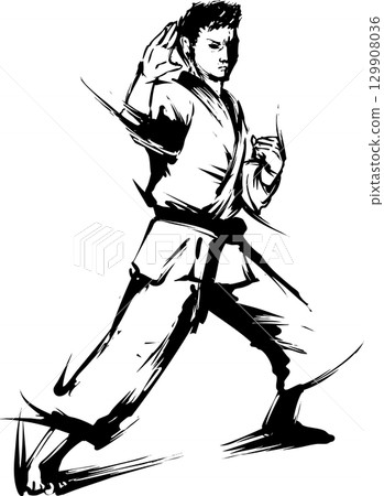 Ink painting illustration of martial arts stance 129908036