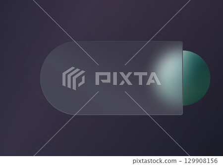 Dark futuristic glass banner with turquoise glowing sphere 129908156