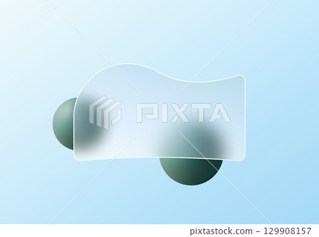 Abstract wavy glass shape with dark green spheres Abstract wavy glass shape with dark green spheres 129908157