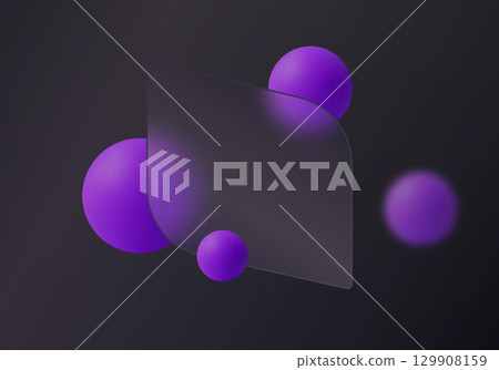 Futuristic purple spheres with curved glass panel Futuristic purple spheres with curved glass panel 129908159