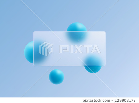 Blue glassmorphism panel with spheres on gradient background Blue glassmorphism panel with spheres on gradient background 129908172