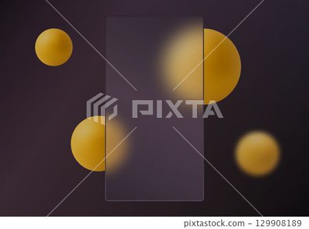Dark vertical glass banner with golden 3D spheres 129908189