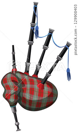 Traditional Scottish Bagpipes with Tartan Pattern 129908403