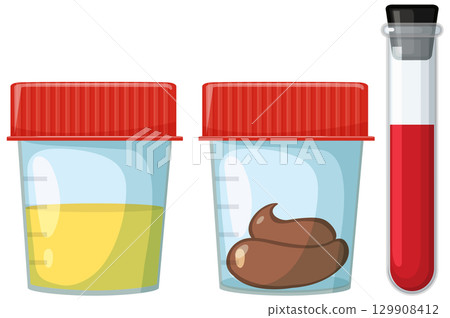 Urine, Stool, and Blood Sample Containers Illustration 129908412