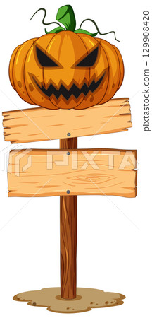 Halloween Pumpkin Head Wooden Signpost Illustration Halloween Pumpkin Head Wooden Signpost Illustration 129908420