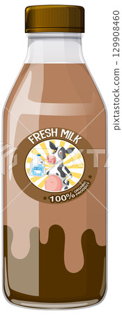 Chocolate Milk Bottle with Cartoon Cow Label 129908460