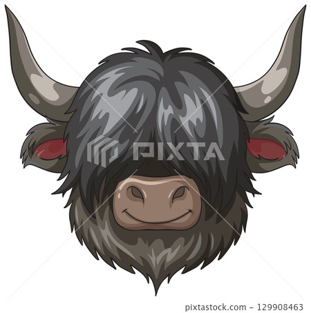 Smiling Highland Cow Cartoon Vector Portrait Smiling Highland Cow Cartoon Vector Portrait 129908463