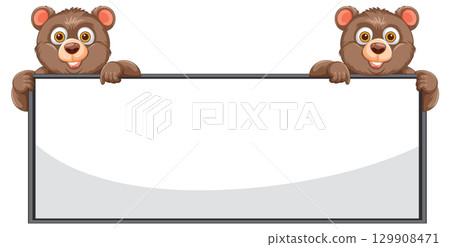 Cute Bears Holding Blank Sign 129908471
