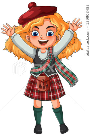 Happy Girl in Traditional Scottish Highland Dress Happy Girl in Traditional Scottish Highland Dress 129908482
