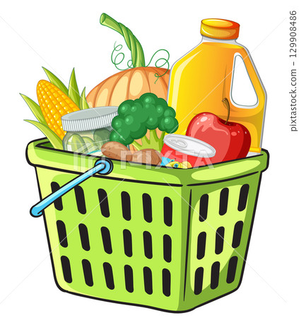 Grocery Basket Filled With Fresh Food and Drinks Grocery Basket Filled With Fresh Food and Drinks 129908486