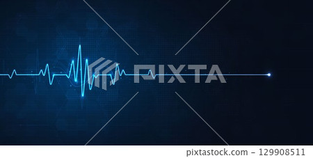 Abstract medical background with heartbeat ECG line, healthcare technology design, cardiology monitoring, hospital innovation, digital pulse and health care concept illustration. 129908511