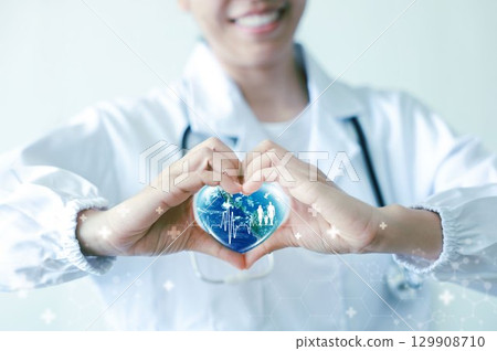 World heart day. health care medical focus heartbeat for checking the function of the patient heart. health insurance, love. heart attack and cardiology. elements of this image furnished by NASA. 129908710