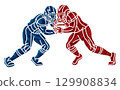 American Football Sport Players Action Cartoon Graphic Vector 129908834