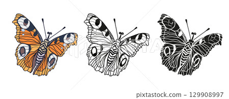 Monarch butterflies set Vector hand drawn insect illustration isolated on white background Monarch butterflies set Vector hand drawn insect illustration isolated on white background 129908997