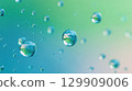 Floating water droplets blue green abstract background 129909006
