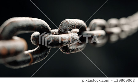 Rusty metal chain on black background 129909008