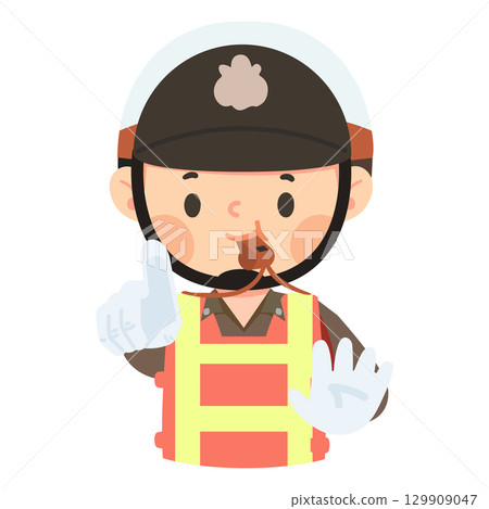 Cartoon Illustration of Traffic Controller Holding Stop Sign 129909047
