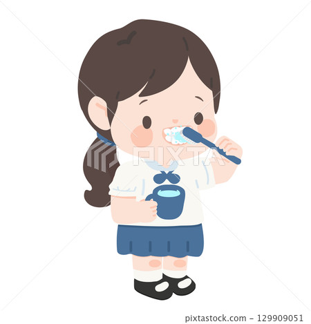 Illustration of girl Brushing Teeth student 129909051