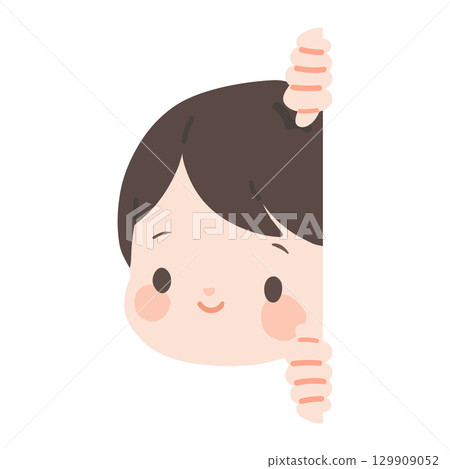 Cartoon Illustration of Child Peeking 129909052