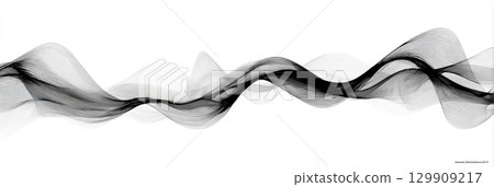 Dynamic Black and White Wave Patterns Flowing Gracefully Against a White Background 129909217