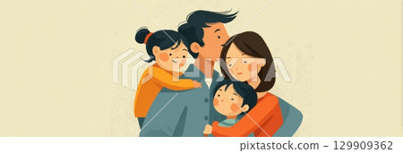 Emotional Bonding Through Fatherhood Moments Shared by a Family With Children in a Warm and Loving Embrace During a Joyful Afternoon at Home 129909362